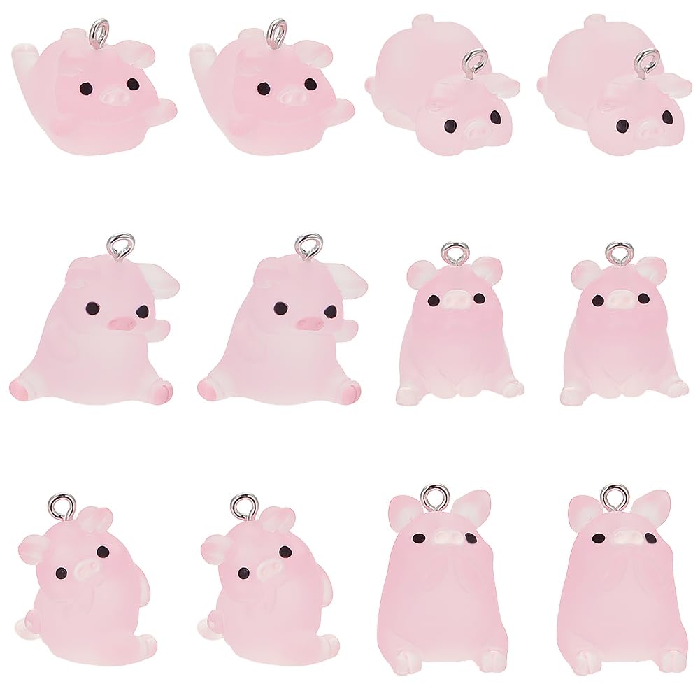 SUNNYCLUE 1 Box 48Pcs 6 Styles Mini Pig Charms Luminous Charms Cute Animals Pink Resin Glow in the Dark Charm for jewellery Making Charms Supplies DIY Crafting Necklace Bracelet Earring Beginners Adul