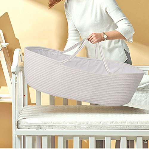 Goodpick Baby Moses Basket Soft Cotton Rope Basket for Newborn Baby - Nursery Cradle Bedding Basket - or Toys Basket Baby Laundry Blanket Basket with Cotton Lining and Handles, 25.6"L x 14.6W x 7.9"H - Thumbnail 4