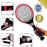 Electric Bug Zapper racket rechargeable - Ideal as Fly Insect Swatter.A splendid executioner for flies, spiders, wasps.LED Light to Attract Mosquitoes.Detachable Flash Light.Great for the Gift!
