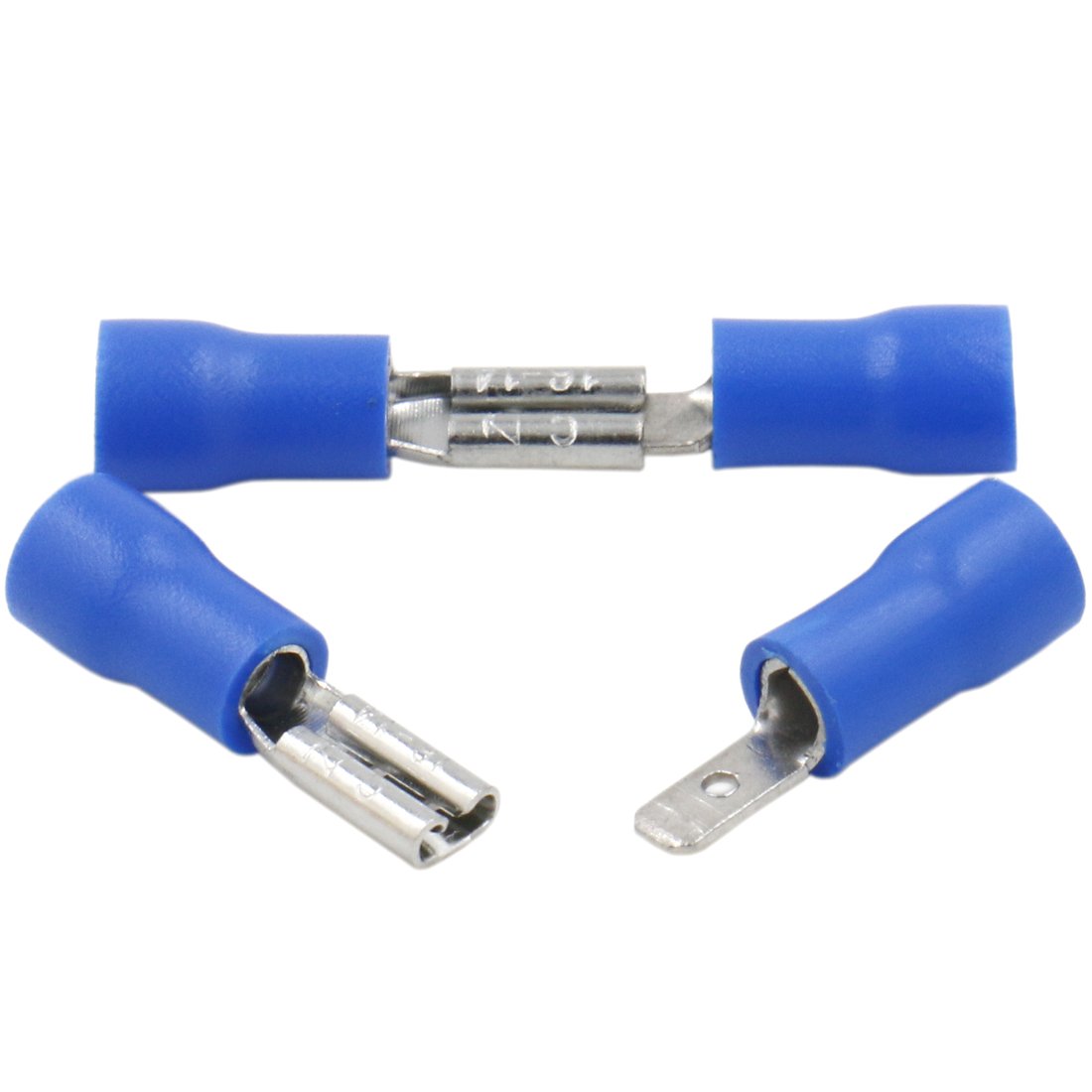 Heschen Male/Female Quick Disconnects Vinyl insulated, FDD+MDD2-110, 2.8 x 0.5mm Cable Terminal, for 1.5-2.5mm² (16-14 AWG), Blue, 100Pack