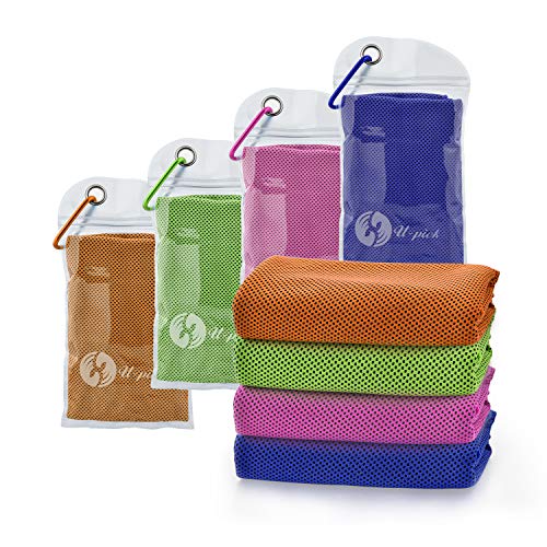 U-pick 4 Packs Cooling Towel (40″x 12″), Ice Towel,Microfiber Towel,Soft Breathable Chilly Towel for Yoga,Sport,Gym,Workout,Camping,Fitness,Running,Workout&More Activities (4 Color Collection-C)