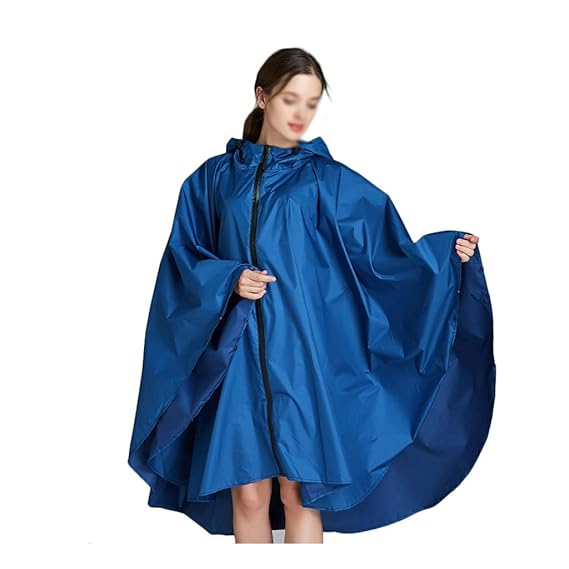 Haodan electronics-Regenjacken Wiederverwendbarer tragbarer Umhang-Regenmantel-Leichter dünner Poncho, der Rucksack-mit Kapuze Wasserdichte Klage wandert (Color : Blue)