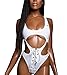 Bikini Factory Women One Piece High Cut Out Bandage Monokini Swimsuit (S, White)