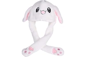 CNHNGTS Funny Plush Bunny Moving/Jumping Rabbit Cute Unisex Animal Ear Flap Hat with Paws for Women Girls, White, One Size