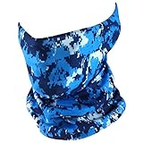 Fishing Mask Camo Headwear - Works as Fishing Sun Mask, Face Shield, Neck Gaiter, Headband, Bandana, Balaclava - Multifunctional Breathable Seamless Microfiber (Blue Tactical)