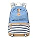 abshoo Lightweight Canvas Stripe Backpacks for Girls Womens School Bookbags (Blue)