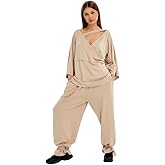 Women's Beige Asymmetrical Cutout V-Neck Dolman Sleeve Top