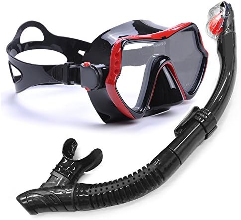 YFX Create Scuba Diving Snorkeling Freediving Mask Snorkel Set for Adults, Anti-Fog, Anti-Splash, (Red goggles + Black Snorkel)