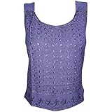 Mogul Interior Womens Bohemian Blouse Purple Embroidered Sleeveless Round Neck Peasant Top S