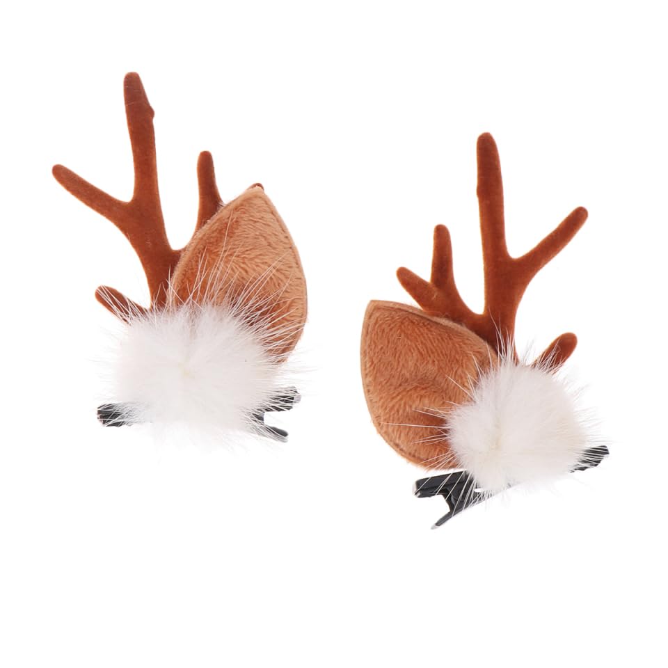 Frcolor 2pcs Christmas Hair Clip Reindeer Antlers Barrette Elk Deer Headpiece Holiday Hair Accessories for Women Girl