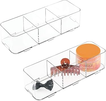 Mdesign Badezimmer Schubladen Organizer Fur Bursten Haarzubehor Lotion 2 Stuck 3 Facher Transparent Amazon De Kuche Haushalt