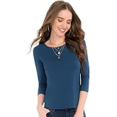 Ilusion 4423 – Women’s Basic 3/4 Sleeve Scoop Neck T-Shirt – Soft Stretch Fabric, Double Front Layer, Casual Everyday Top