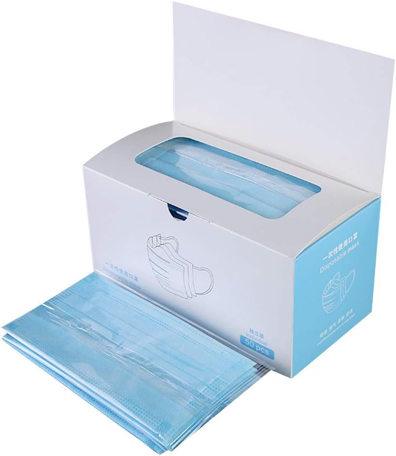 Anti Pollution Breathable Mask - 50pcs Disposable Particulate Respirator Face Mask Dust Breathing Mask Activated Carbon Dustproof PM2.5 Foggy Haze Respirator - 3 Layers/Individually Wrapped (Blue)
