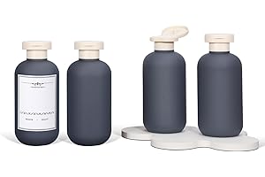 ASEVAT 6.7oz Refillable Plastic Travel Shampoo Bottles, Empty Travel Shampoo and Conditioner Bottles Reusable, Travel Size Shampoo Bottle, Hand Soap Dispenser for Vacation,Gym, Home(Grey)