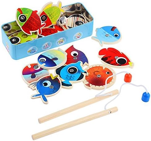 Joy Fishing Set | Cute Colorful Fishing Toy Set with Magnet Fish and Rope Rod Plus Storage Box | Safe Portable Durable Lightweight Beech Wood Nylon for Creative Fun Playtime Education Game | 1419