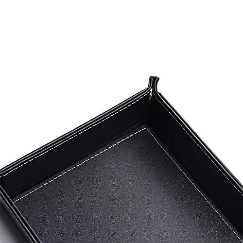PUSU Desk Organizer Trays, Leatherette Collapsible Catchall Storage Valet Tray Office Pens Jewelry Makeup Keys Change Coins Dice Trinkets (Black) - Thumbnail 4