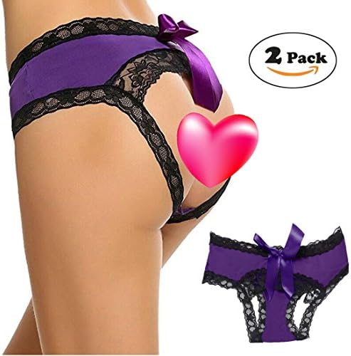 Womens Sexy Panties Open Back Panty Lace Briefs Lingerie (Tag M (US S), Purple 2 Pcs)