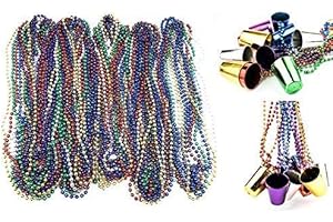 Oojami 72 Necklace 33 inch 07mm Metallic Multi Colors Mardi Gras Beads Beaded Necklace with Shot Glasses
