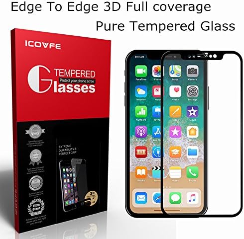 [3D Full Coverage &amp;Pure Tempered glass] Screen Protector for iPhone x, ICOVFE 9H ultra clear Tempered Glass Screen Film Protector For Apple iPhone X (BLACK)
