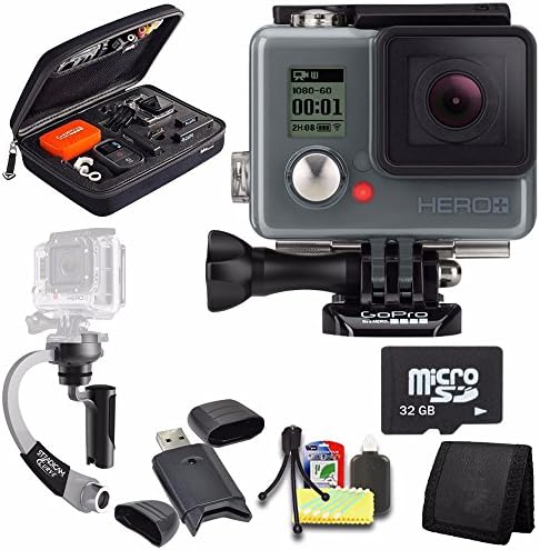 GoPro HERO+ LCD + Steadicam Curve for GoPro HERO Action Cameras (Silver) + 32GB Memory Card + Case for GoPro HERO4 and GoPro Accessories + 6pc Starter Kit Bundle