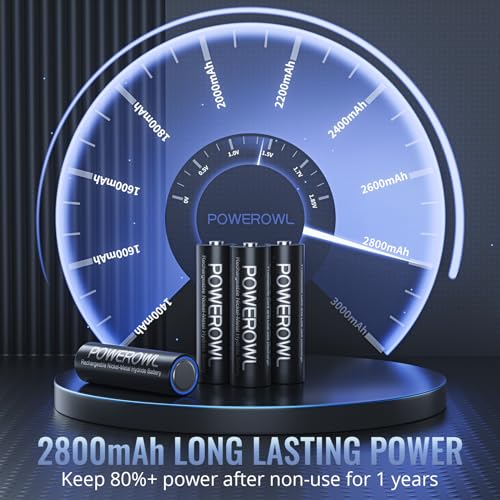 POWEROWL AA Rechargeable Batteries 2800 mAh 1.2 V Ni-MH Rechargeable Battery | 1200 Cycles | Economical and Environmentally Friendly | High Real Capacity Pack of 12