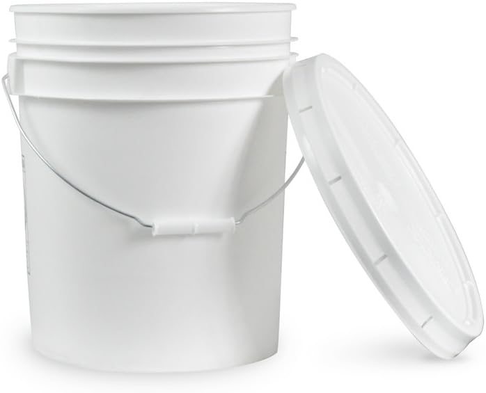 5 Gallon Janitorial White Plastic Bucket with Lid - Durable 90 Mil All Purpose Sanitation Supplies Pail - Multi-Purpose Industrial Buckets (Pack of 1)