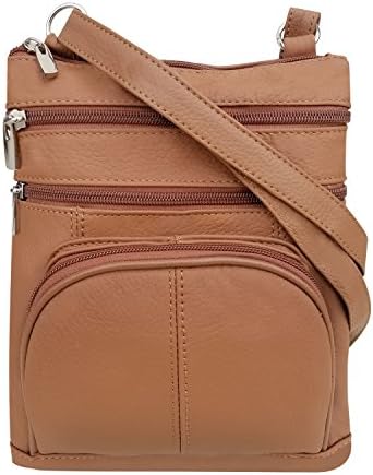 Roma Leathers Genuine Cross Body Purse Bag, Multi-Pocket (Light