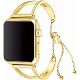 Stainless Steel Band Compatible with iWatch 40mm Gold, Metal Replacement Straps Bling Wristband Adjustable Smart Bands Compatible with Apple Watch 38mm 40mm 41mm 42mm Series SE/11/10/9/8/7/6/5/4/3/2/1
