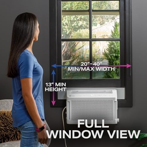 GE Profile ClearView Window Air Conditioner Unit, 6,100 BTU, U-Shaped Adjustable Depth, Cooling up to 250 sq ft., Ultra Quiet, SMART Home Capable, Includes Remote, White