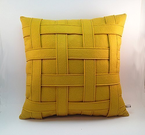 Amazon Com Mustard Yellow Wool Felt Pillow With Basket Weave