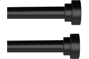 POSKENA Black Curtain Rods for Windows 28 to 48 Inch(2.3-4ft), 2 Pack 5/8 Inch Diameter Heavy Duty Metal Drapery Rods with Brackets, Modern Decorative Drapery Rods, Window Curtains Rod