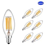 Bogao E12 6W Dimmable LED Filament Candle Light Bulb, 2700K 600LM, E12 Candelabra Base Lamp, C35 Torpedo Shape Bullet Top, Clear Glass Cover, 60W Incandescent Replacement, Warm White (Pack of 6 )