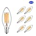Bogao E12 6W Dimmable LED Filament Candle Light Bulb, 2700K 600LM, E12 Candelabra Base Lamp, C35 Torpedo Shape Bullet Top, Clear Glass Cover, 60W Incandescent Replacement, Warm White (Pack of 6 )