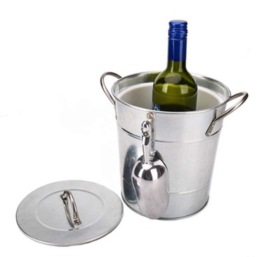 Ice Bucket Cylindrical, Thermal Padded PVC Barrel Container, Ice Shovel/Scoop Cooler with Lid Galvanized for Cocktail Bar, Parties & Outdoor events cold Wine Utensils Xmas, New Year Bar Beer Champagne