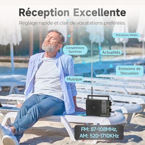 PRUNUS J-03 FM AM Radio Portable Battery and Mains Radio High Performance Transistor Excellent DSP Reception Powerful Speaker 3.5mm Headphone Jack Ideal for Elderly Kitchen