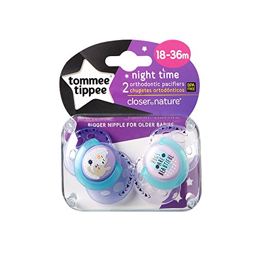 Tommee Tippee Closer To Nature Night Pacifier, 18-36 Months, 2 Count (Colors will vary)