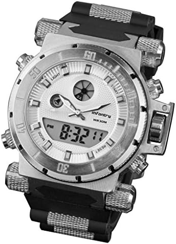 NIGHT VISION INFANTRY MENS SPORT ARMY DUAL QUARTZ WRIST WATCH BLACK CHRONO GIFT-White case
