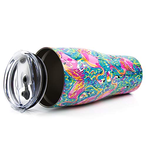 Tumbler 30 oz Smart Cup - Ultra-Tough Double Wall Stainless Steel Tumbler Cup - Premium Insulated Mug - Coffee & Ice Tea - Leak-Proof, Sliding Lid, Straw, Brush & Gift Box - Flamingo