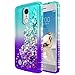 LG K20 Plus Case, LG K20 V/Harmony / K10 2017 / Grace LTE w/[Tempered Glass Screen Protector], NageBee Glitter Liquid Quicksand Waterfall Flowing Sparkle Bling Diamond Girls Cute Case -Aqua/Purple