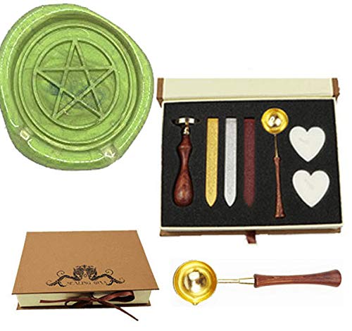 MNYR Retro Star Pentagram 5 Star Pointed Symbol Comic Wax Seal Stamp Embellishment Wedding Invitation Gift Wrap Wine Package Melting Spoon Sealing Wax Stick Gift Wax Seal Stamp Box Set