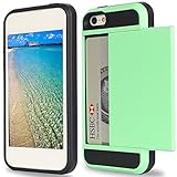 iPhone 5s Case,iPhone SE Case,iPhone 5 Case,by Ailun,Protective Shell-Smooth Card Slider Wallet&Flexible Shockproof Rubber Bumper&Anti-scratch PC Back Cover,Siania Retail Package[Mint Green]