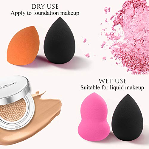BEAKEY 6 Pcs Makeup Sponge Set Blender Beauty Foundation Blender Sponge, Multi-colored Non-Latex Blending Sponge for Foundation, Professional Beauty Makeup Set for Dry & Wet Use
