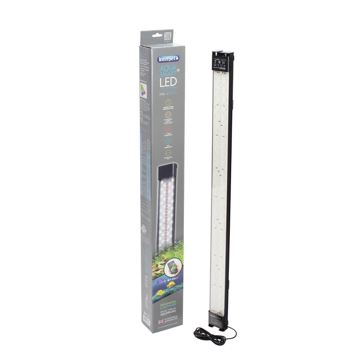 Interpet Aqua Smart LED 27.5w, Adjustable 80-101cm, Aquarium Fish Tank Light, Bluetooth or Manual Control, Multi-Fit Options, for Freshwater & Saltwater