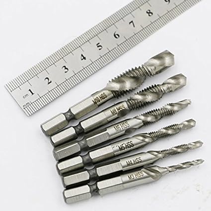 Generic M3 M4 M5 M6 M8 M10 Metric Composite Tap Drill Bit Tap 1/4 Hex HSS High Speed Steel Thread Spiral Screw 6pcs/Set