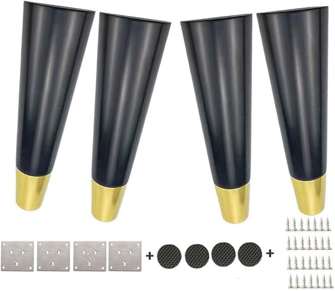 Patas de Muebles de Madera de 4 Pulgadas / 10cm (Negro), 4 Piezas de