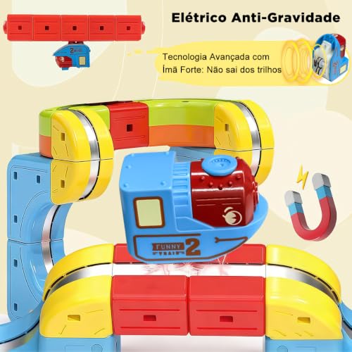 Blocos de Montar Construção Kit STEM Pista de Trem Carrinho Elétrico 3D Brinquedo Infantil (128 Peças)