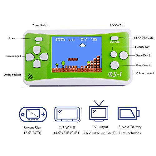SKYRC Handheld Game Console for Kids,Classic Retro Game Player with 2.5" LCD 8-Bit Portable Video Games Compatible with PAL AAD NTSC TV ,152 in 1 Classic Games -- (Green)