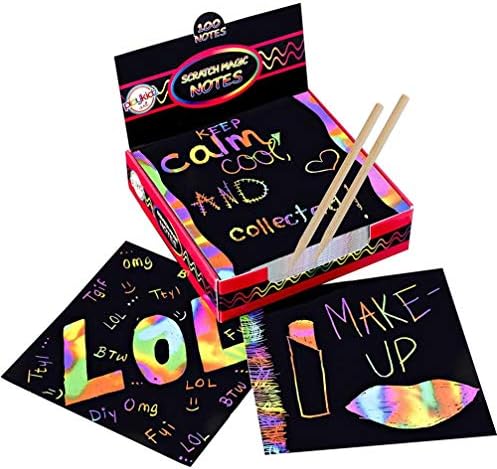 OVA Scratch Art Notes, Rainbow Mini Notes,Scratch Magic Notes,Rainbow Art Paper,100 Sheets with 2 Wooden Stylus