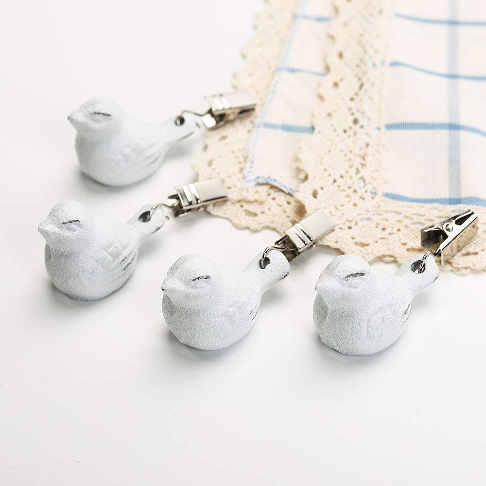 Sungmor Cast Iron Heavyweight Tablecloth Weights - 4 PACK Lovely & Beautiful White Bird Pendent Clips Weights Kit - Heavy Duty Table Cloth Cover Clamps For Home Garden Party Wedding Camping Picnic