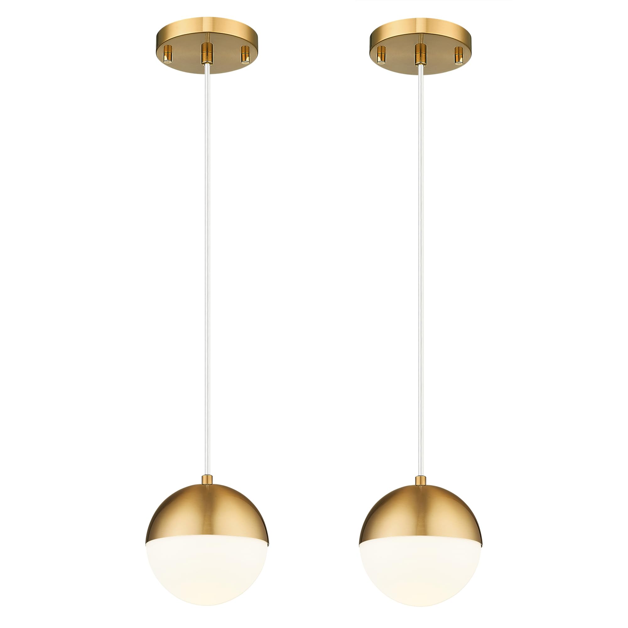 Photo 1 of LMS Mid Century Pendant Lights, Brushed Gold Kitchen Island Light Fixtures with White Globe Glass Shade, Adjustable Hanging Cord, 2-Pack for Home Office Dining Room Bathroom, LMS-186PL-BGWS2PK